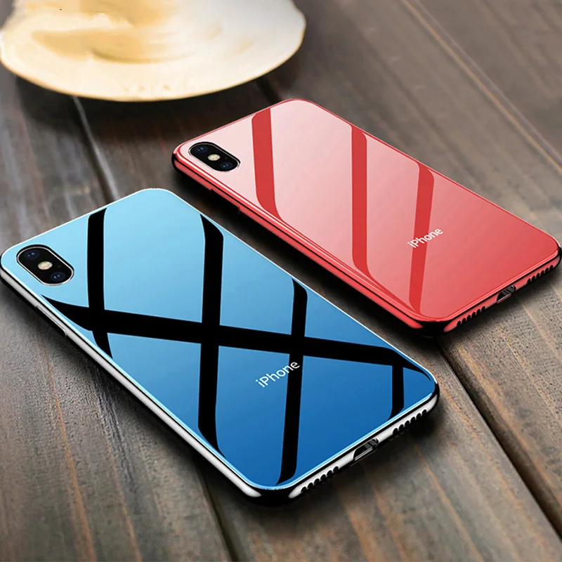 

Luxury Tempered Glass Case for iPhone 7 Case for 8 8Plus iPhone7 iPhone8 6s Capinhas Cover for Coque iPhone XS MAX XR 10 Case