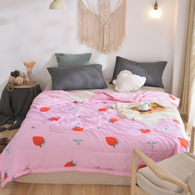 

Pink Strawberry Printing Home Textile Bedding Comforters Duvets Washed Cotton Summer Air Conditioner Summer Cool Thin Quilt