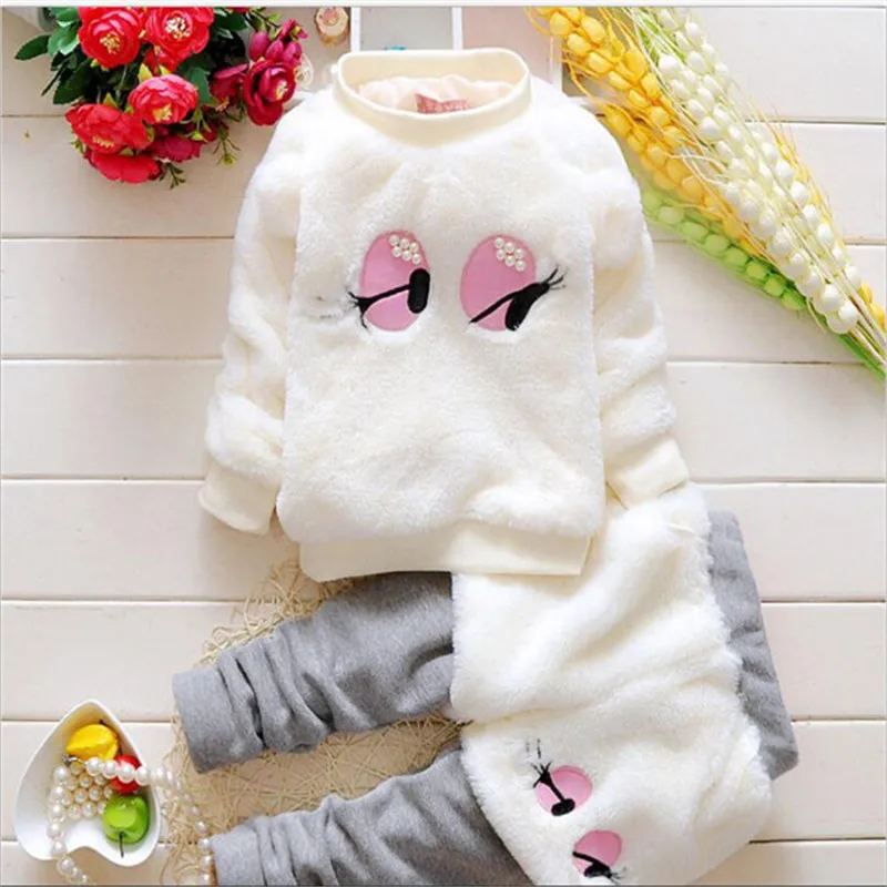 fashion cartoon pearl big eyes princess sets for autumn and winter warm soft infant toddler clothing