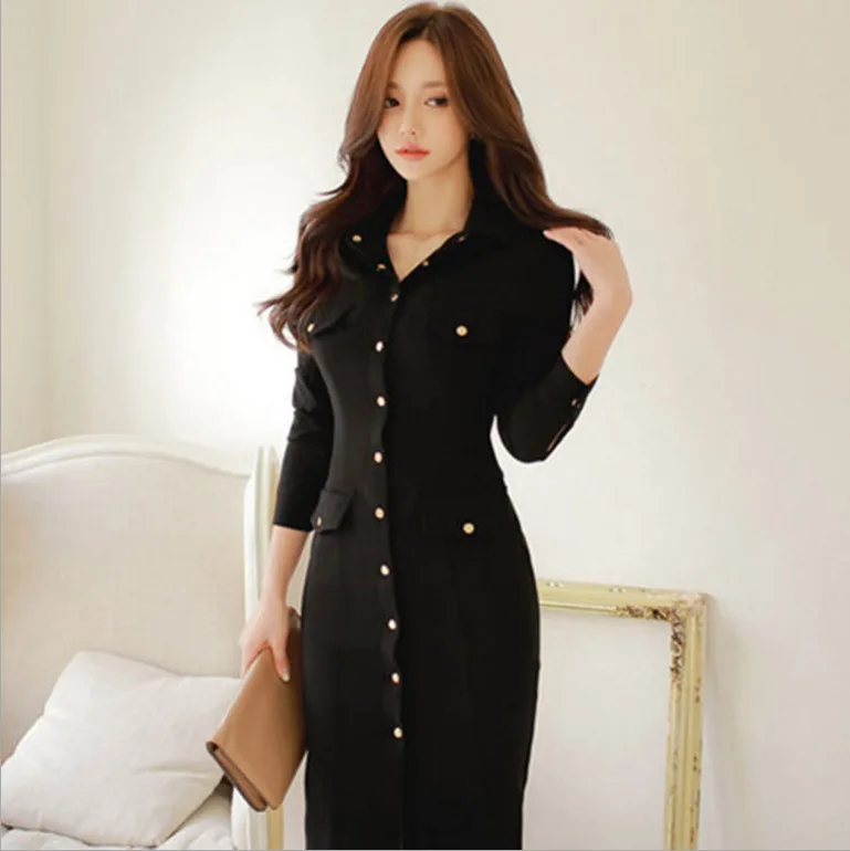 2019 Autumn New Professional Women Wear Amazon Bag Hip Thin OL Fashion Black Purity Dress Women Suit Black High Waist Hot