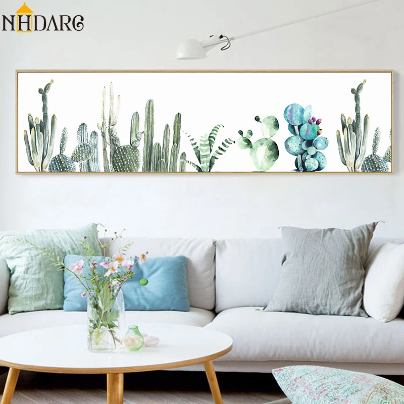

Nordic Banner Green Plant Cactus Decoration Canvas Print Painting Poster Art Large Size Wall Pictures for Living Room Home Decor