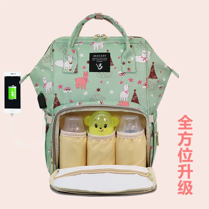 

Baby Diaper Bag With USB Interface Large Capacity Waterproof Nappy Bag Kits Mummy Travel Backpack Nursing Handbag Baby Cart Bag