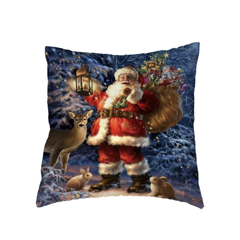 Us 2 92 12 Off Christmas Series Polyester Peach Skin Cushion Cover Santa Snowflake Deer Carriage New Year Family Sofa Chair Decorate Pillowcase In