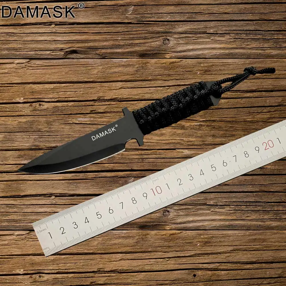 

Damask Hunting Outdoor Knife Stainless Steel Fixed Survival Hand Tools Sharp Outdoor Self-defence Scuba Diving Camping Knife
