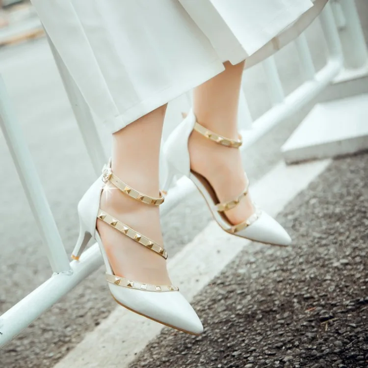 

Big Size 11 12 high heels sandals women shoes woman summer ladies spike buckles Package the heel with Pointed Roman style