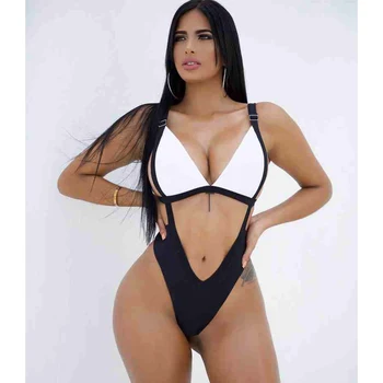 

Women Hot Solid Bandage Halter One Piece Swimsuit High Cut Swimwear High Waisted Bathing Suit Beach Bodysuit Monokini