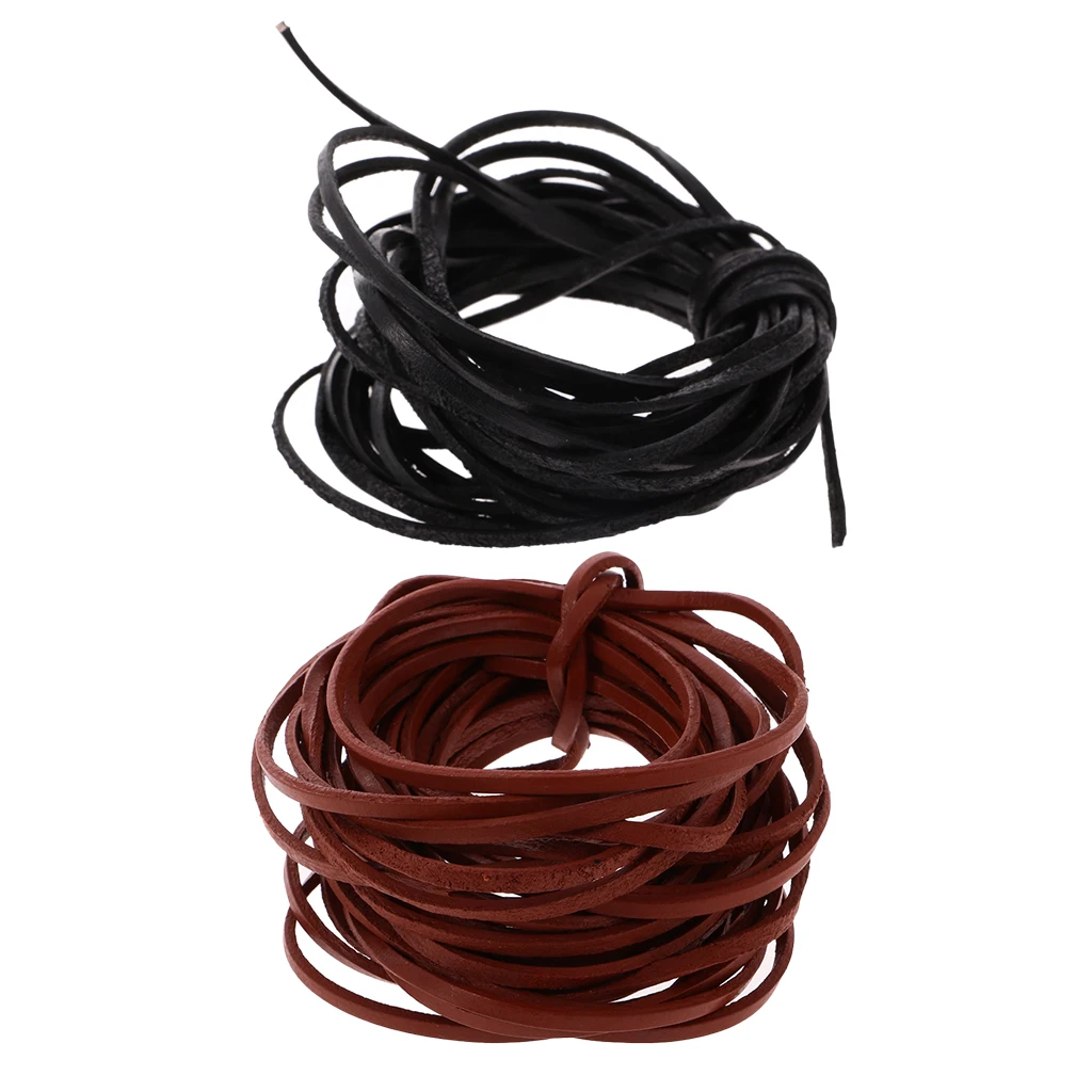 2 Pieces 3 mm Flat Genuine Leather Cord Soft 5 M Flat Rope Thread String DIY Jewelry Findings