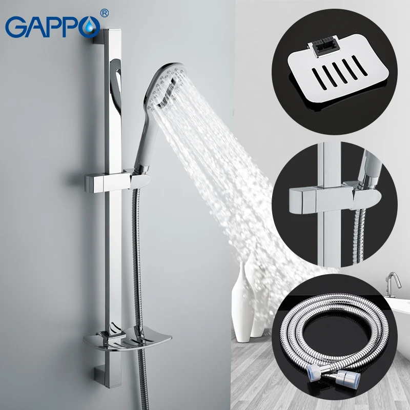 

GAPPO Bathroom Handheld Shower Head With Wall Mounted Rail Sliding Bar With Soap Dish Height Adjustable Hosepipe End 360 Rotary