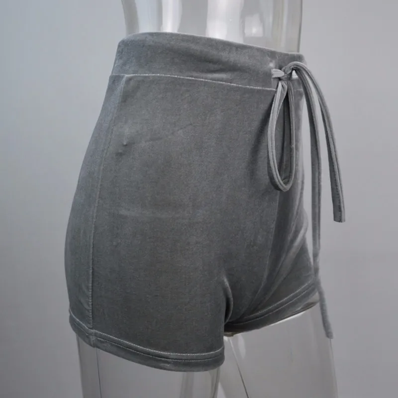 Wantmove/S-XL, женские бархатные шорты с завязками размера плюс, повседневные, высокая талия,, зимние сексуальные обтягивающие шорты для женщин XD742