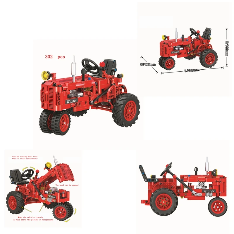 New 302pcs Technic Classic Old Tractor DIY building block Bricks Model For Kids