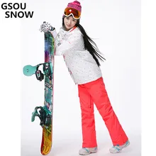 Gsou зимняя женская лыжная куртка для улицы, зимний лыжный костюм для женщин, водонепроницаемая 10000 ветрозащитная куртка для сноуборда+ плотные теплые штаны