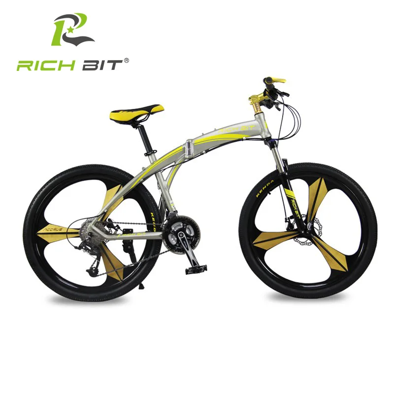 Richbit New Aluminum Folding Bicycle 27 speeds Mountain Bike Dual Disc Brakes Variable Speeds Road Bike Racing Bicycle Gold
