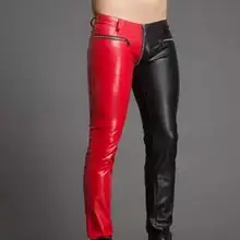Размеры: 28-38! новая модная мужская одежда тонкий контрастный цвет плотные кожаные штаны на молнии мужская барная сцена костюмы