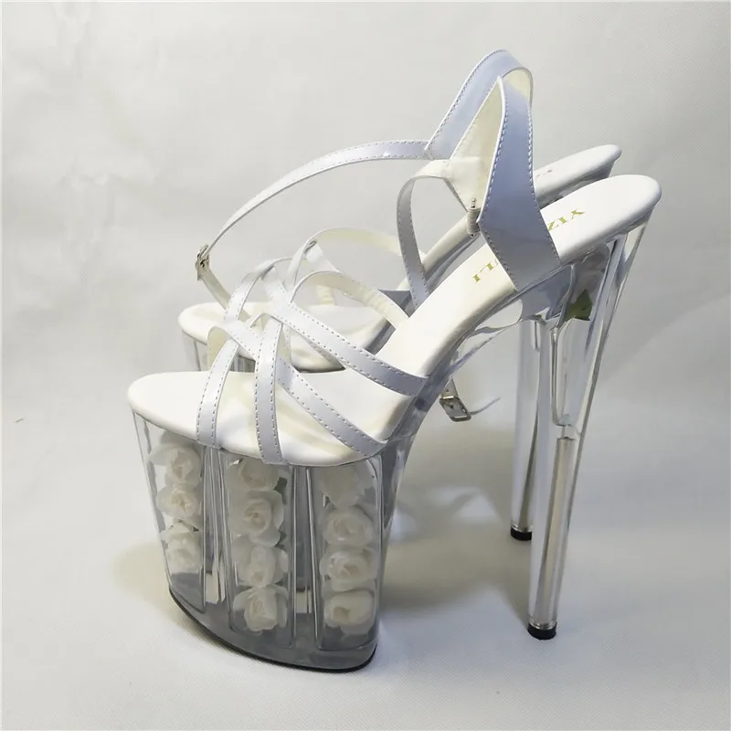 20cm Dance white flower wedding shoes women motorcycle high heel shoes dress pole dancing sandals Dance Shoes