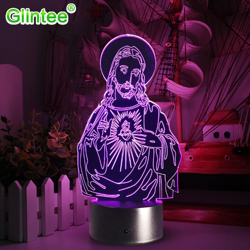 Koop 3D Acryl LED Night Lights Illusion Jezus Christus Optische Lampen Verlichting Inshallah Christelijke God USB Touch Lichtgevende Nieuwigheid Gift