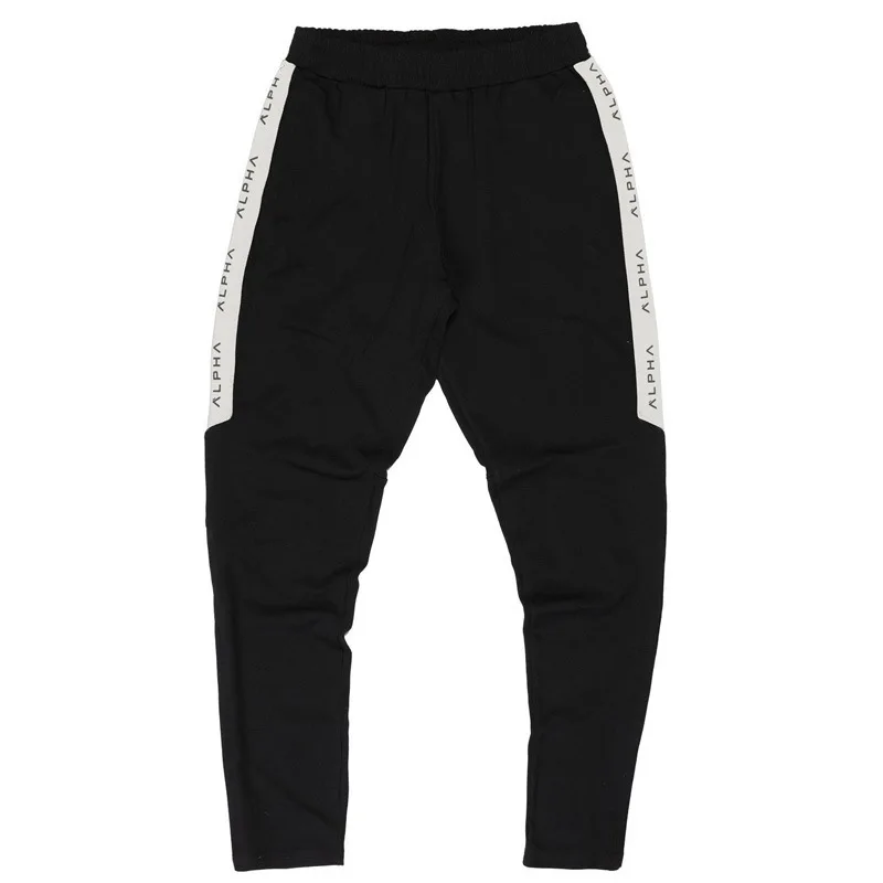 

New Alpha Pants Solid Cotton Breathable Gyms Fitness Bodybuilding Pants Patchwork Sweatpants Men Joggers Workout Casual Trousers
