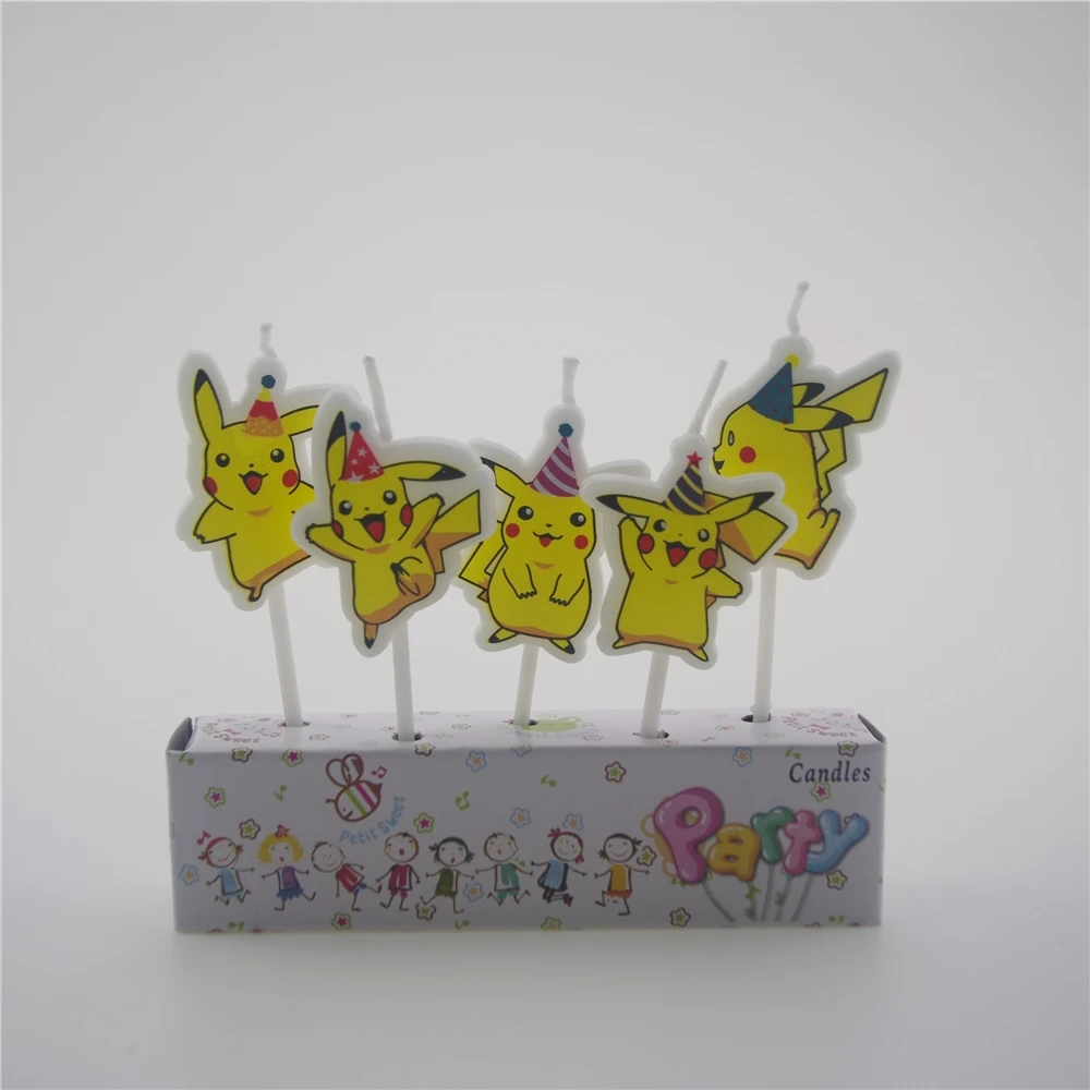 

5PCS Pikachu Candle Pokemon Cake Topper Happy Birthday Cake Candle Birthday Party Decoration Kids Baby Shower