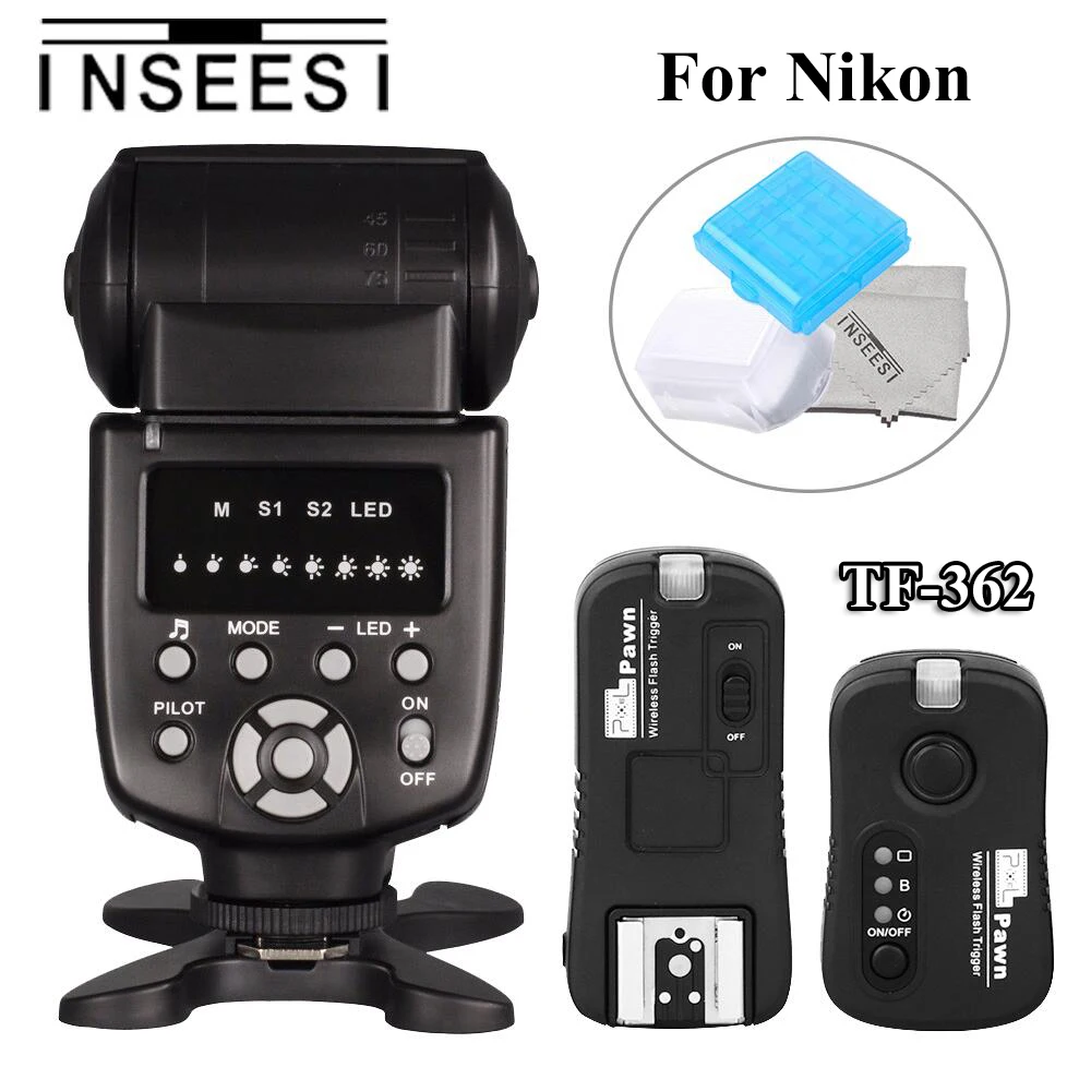 

INSEESI IN560IV Wireless Universal Flash Speedlite + PixelTF-362 Flash Trigger for Nikon D7000 D5300 D3200 D610 D300s F6 D90 D4