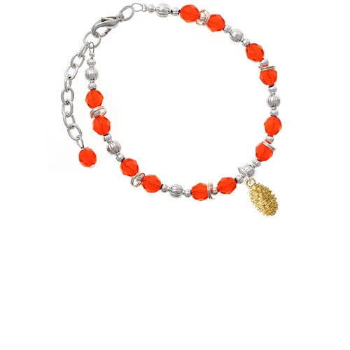 Goldtone Pine Cone Orange Beaded Bracelet
