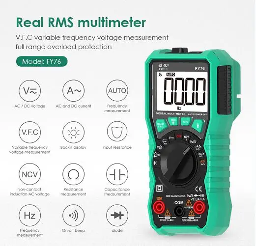 6000 counts Multimeter NCV Digital Multimeter True-RMS Auto Ranging AC/DC Voltage Meter Multimetro Digital Multimetr Voltmeter - Цвет: FY76 green