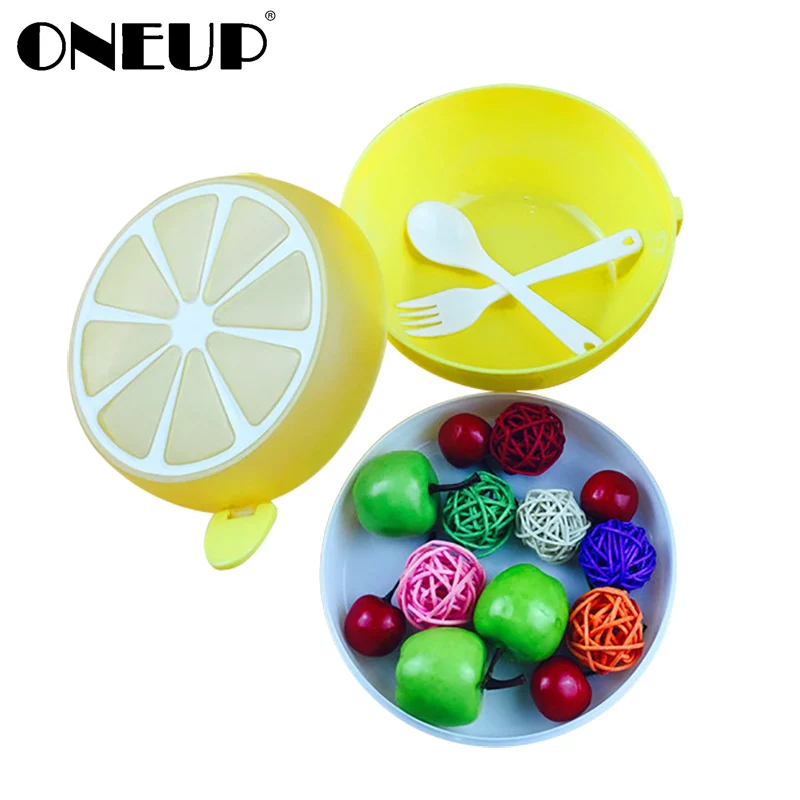 

ONEUP 2 Layer Lemon Pattern Lunch Box Eco-friendly Bento Box Fruit Food Container Salad Box With Spoon For Kids Student Picnic