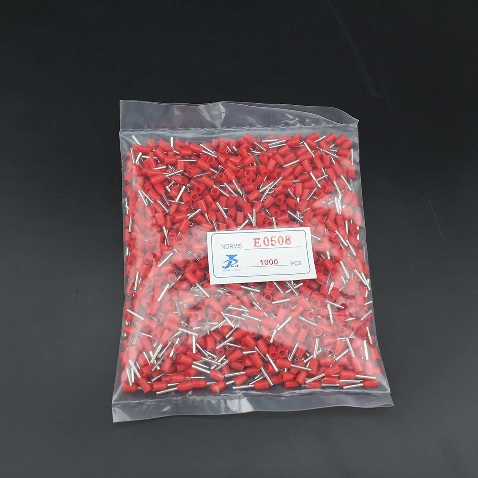 1000 шт. E508 22AWG медный обжимной разъем Изолированный Шнур контактный Конец Терминал Наконечники комплект провода Терминалы Разъем