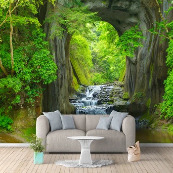 Custom 3D Photo Wallpaper Murals Green Forest Cave Scenery Living Room Bedroom Background Wall Mural Non-woven Wallpaper Decor custom photo wallpaper 3d stereo dinosaur theme large murals primitive forest living room bedroom backdrop decor mural wallpaper
