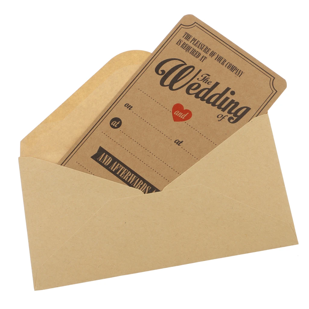 Pack 50pcs Kraft Brown Vintage Rustic Wedding Invitations Cards & Envelopes