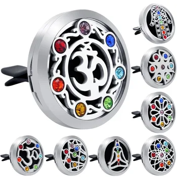 

30mm Chakra Design Aromatherapy Car Locket Essential Oils Stainless Steel Car Diffuser Locket with Pads Drop Shipping
