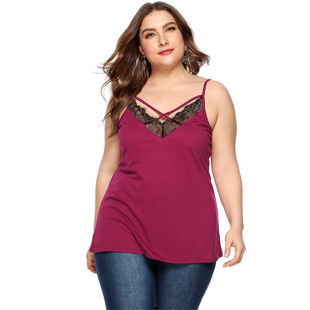 

Louyebouho Women Plug Size Lace Patchwork Tank Tops Sexy Spaghetti Strap Backless Camis Summer Casual Vest Slim Beach Tees Tops