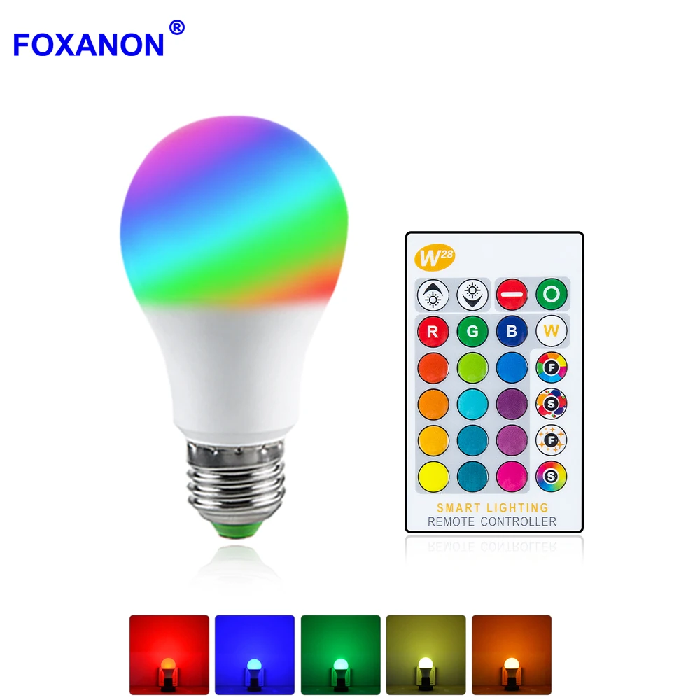 Foxanon Светодиодная лампа E27 RGB 5 Вт 7 10 15 RGBW умная затемняемая ампула LED для домашнего