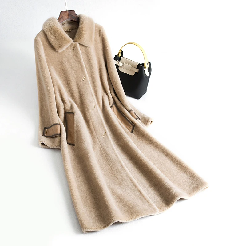 

Real Fur Coat Mink Fur Collar Wool Jacket Autumn Winter Coat Women Clothes 2019 Korean Vintage Sheep Shearling Fur Suede Lining