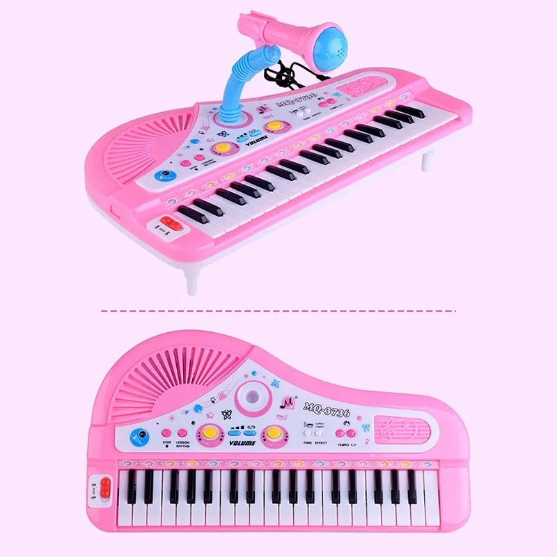 Пианино клавиатура игрушка 37 клавиш розовая электронная музыкальная многофункциональная инструменты с микрофоном My First Pinao игрушка