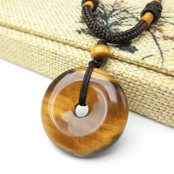 

fine jewelry Fashion Stone Donut Pendant Yellow Tiger Eye Bead Pendant Circle DIY Necklace Good Quality