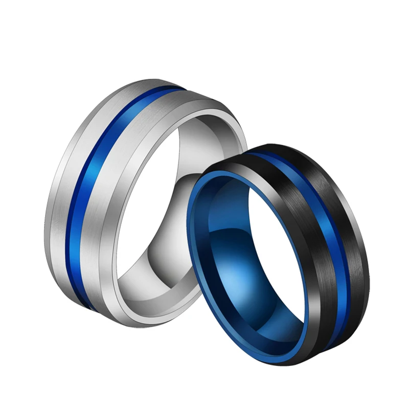 8 мм титановые обручальные кольца Черные синие из нержавеющей стали миди кольца для мужчин Шарм мужские ювелирные изделия дропшиппинг