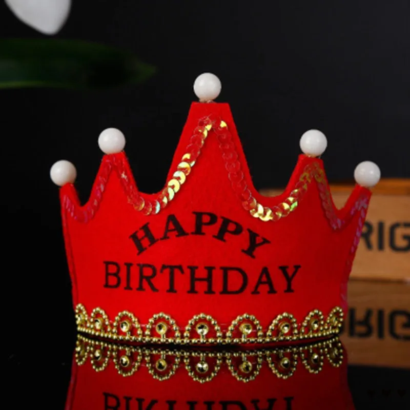 Colorful Crown Shaped LED Kids Birthday Party Hat Red