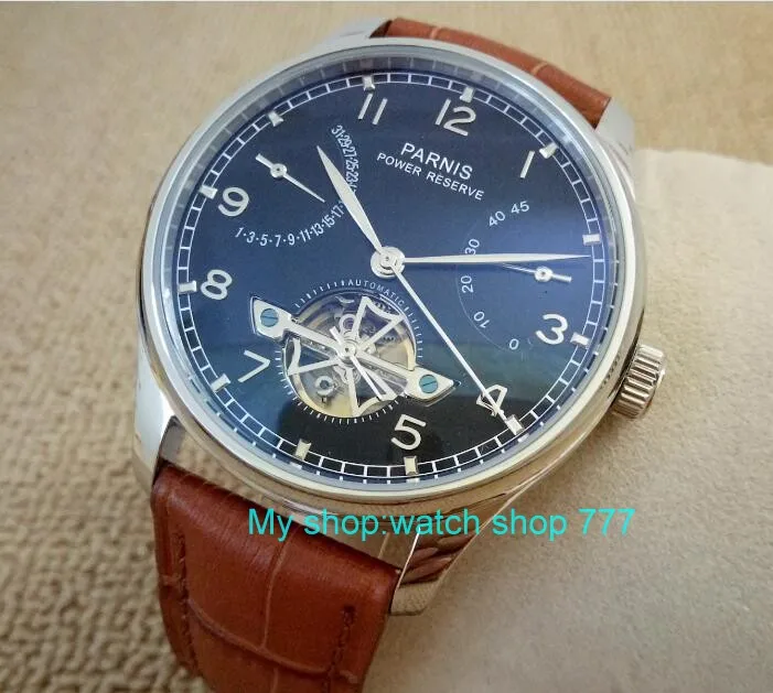 

43mm Parnis Black dial Automatic Self-Wind Mechanical movement power reserve Mechanical watches Men's watch fxy18