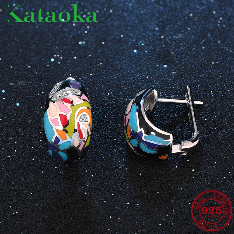 

2018 New 925 Sterling Silver Clear CZ Noble for women DIY gift fashion fine Enamel Stud Earrings luxury creative Jewelry