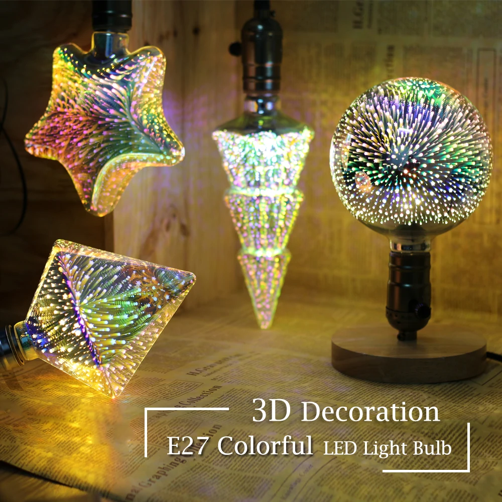 Bombilla de luz 3D bombilla LED 220 V E27 A60 ST64 G80 G95 G125 Luces De vacaciones divertidas Navidad de la lámpara Lamparas decoración bombilla led