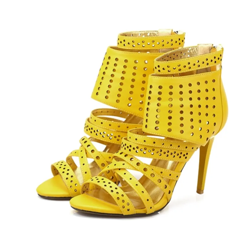 Ankle Boots Summer Sandals Women Shoes Yellow Open Toe Cut Outs Gladiator Sandals Women High Heels Sandalia Feminina Pumps