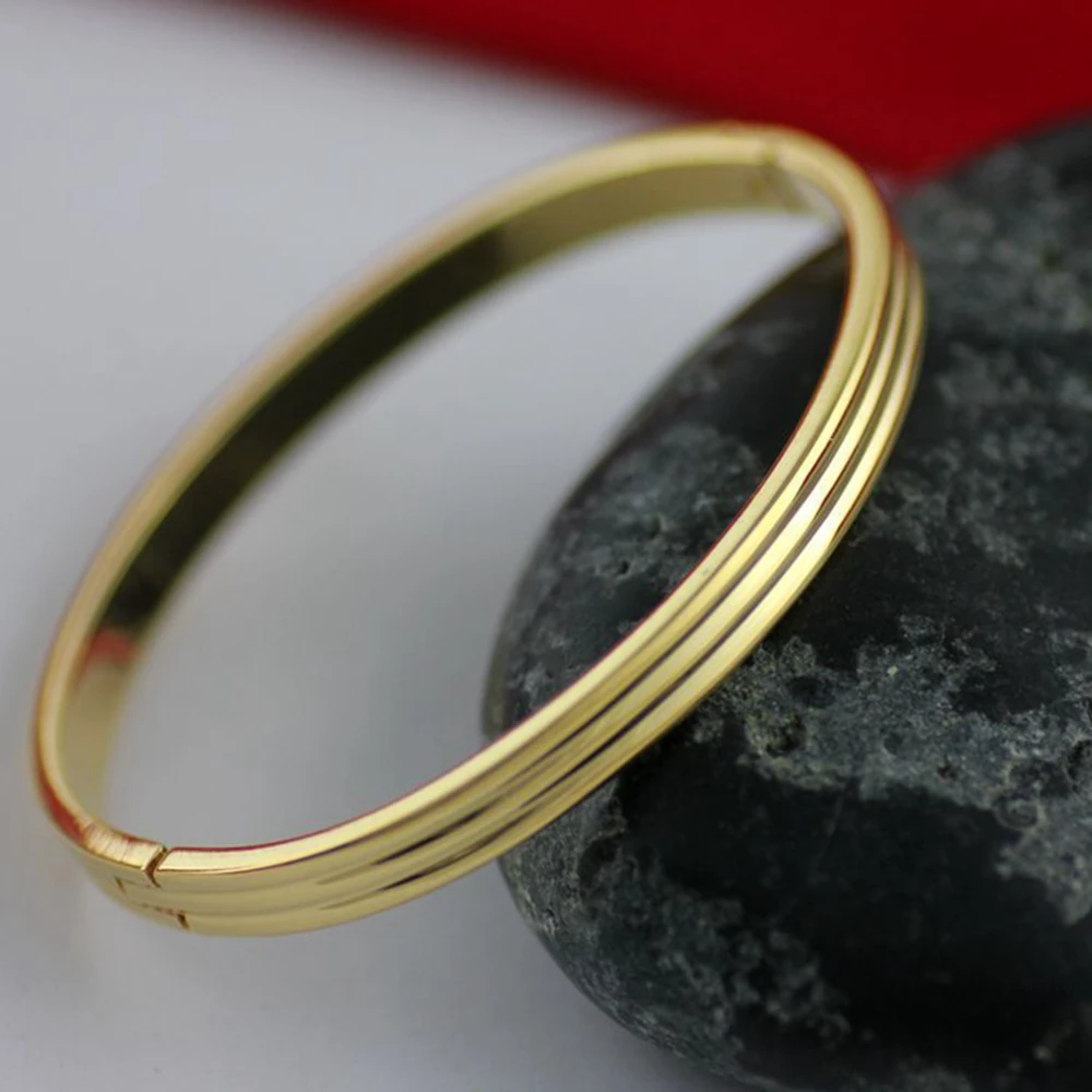 

3-Layered Smooth Oval Bangle Yellow Gold Filled Womens Bracelet Bangle