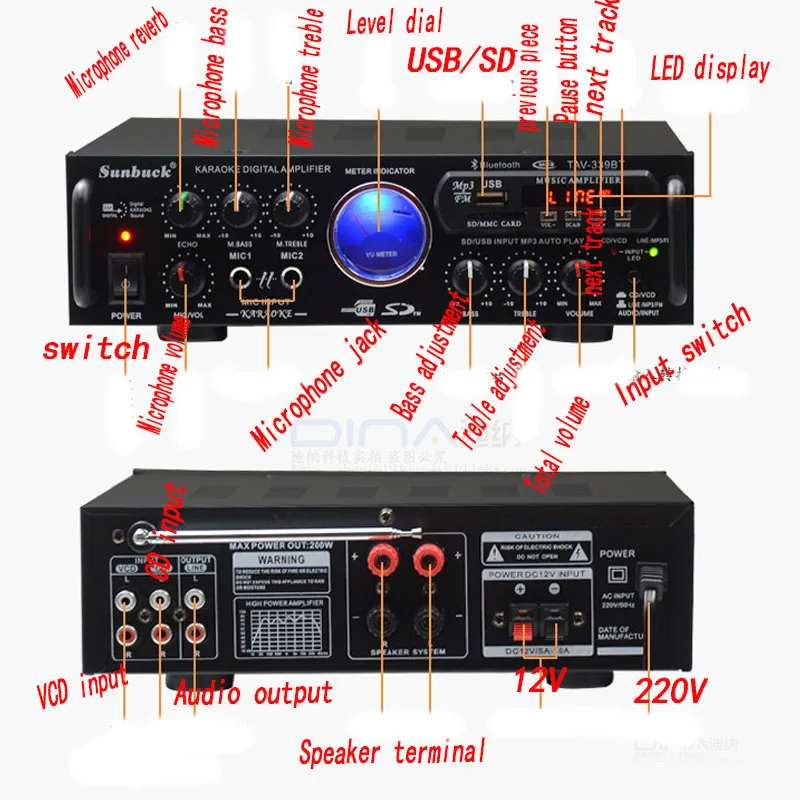 Kaolanhon 240 Вт* 2 110 в 12 В/220 В USB SD домашний аудио Bluetooth усилитель высокой мощности стерео TAV-339BT бас профессиональный автомобильный усилитель
