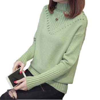 

Women Knit Sweater 2018 New Autumn Winter Turtleneck Pullover Loose Large Size Long Sleeve Warm Sweater Female Casual Tops AA268