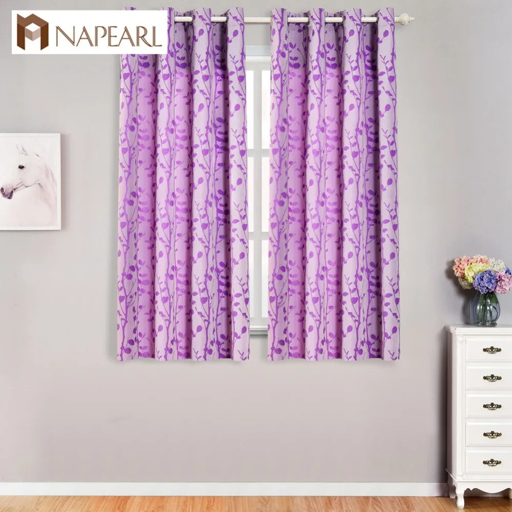 

NAPEARL Curtains for The Kitchen Plant Pattern Jacquard Purple Drapes Window Treatments Semi-blackout Shades Fabrics 100x130cm