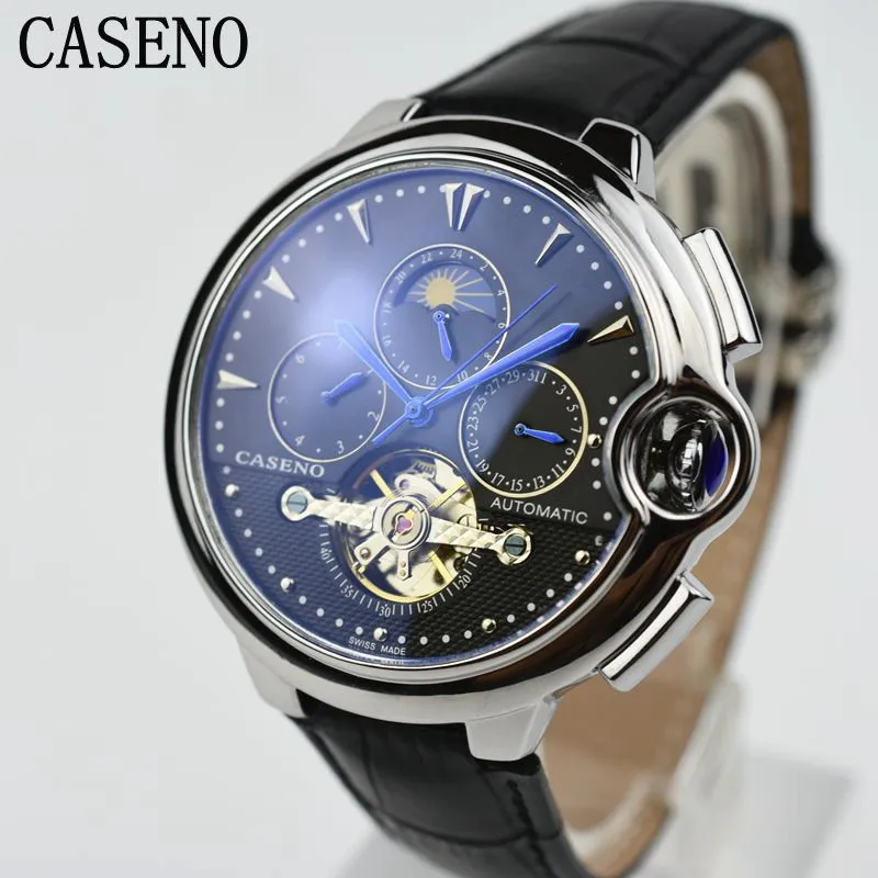 CASENO Tourbillon, деловые мужские часы, Топ бренд, роскошные часы с ремешком, мужские механические Автоматические наручные часы, мужские часы со скелетом