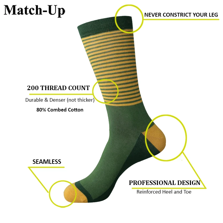 Матч-up зеленые носки, зеленые Стили Смешные Носки Экипажа (5 пар/лот)