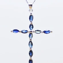 Сапфировое ожерелье с крестом, подвеска на ювелирное изделие, натуральный настоящий сапфир, серебро 925 пробы, 0.13ct* 10 шт., драгоценный камень# C181029002