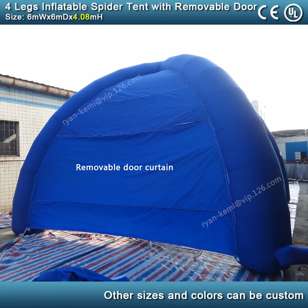 6mWx6mLx4. 1mH 4 ноги синий надувной паук палатка со съемными дверными занавесками надувной купол палатка вечерние igloo события палатка