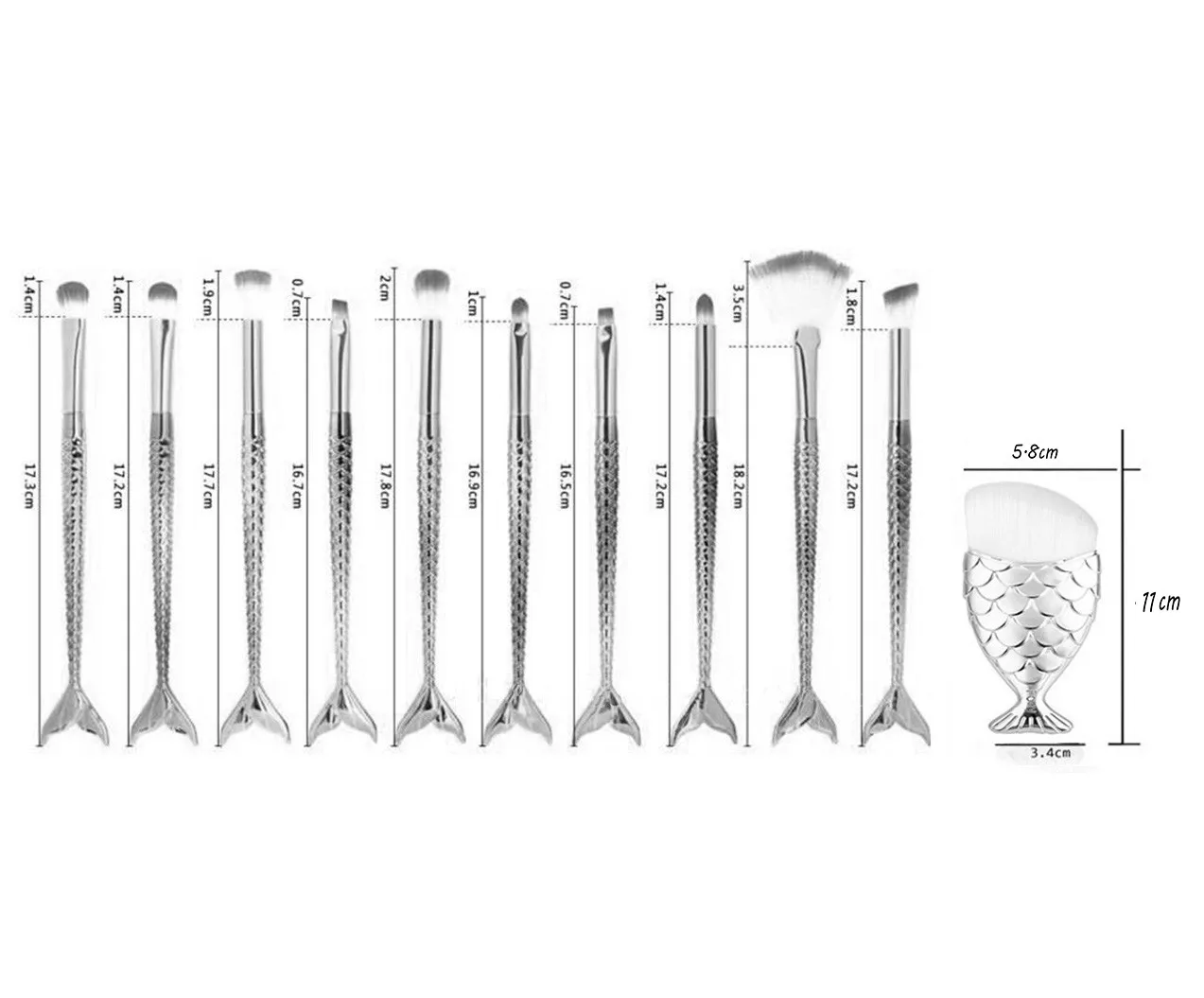 11 шт. кисточка «русалка» набор основы для бровей подводка для глаз Румяна Красота косметический консилер синтетические волосы смешивание кисти