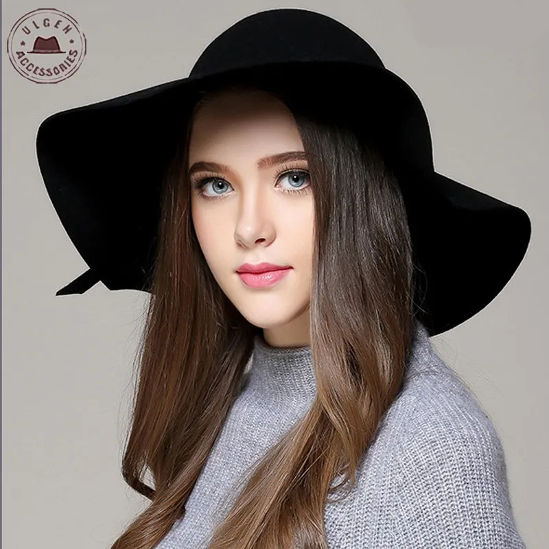 Women's Fashion Winter Fedora Hats with Vintage Bowler Jazz Style - Wide Brim Floppy Sun Beach Cashmere Church Caps image 2